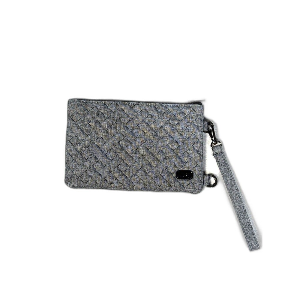 Lug Peekaboo Wristlet Pouch Quilted Gray Tweed Phone Wallet Clear Window